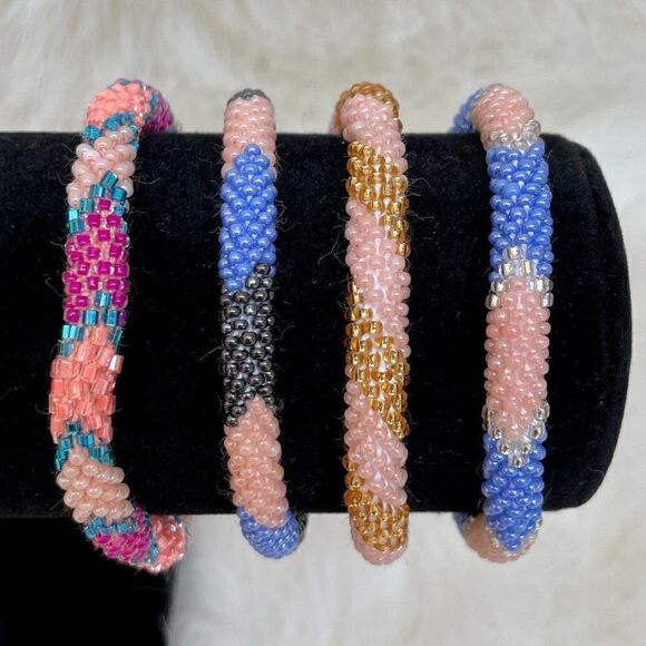 HAND CRAFTED in Nepal Beaded Bracelets (set of 4) PCH4 - Picture 1 of 4